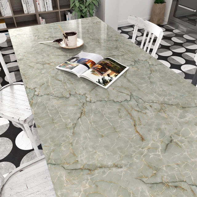 Alt view image 3 of 7 - Vinyl 15.8" x 472" Green Marble Contact Paper for Cabinets Counter Top Waterproof Marble Wallpaper Peel and Stick Countertops Self Adhesive Contact Paper for Desk Table Top Removable Decorative Film