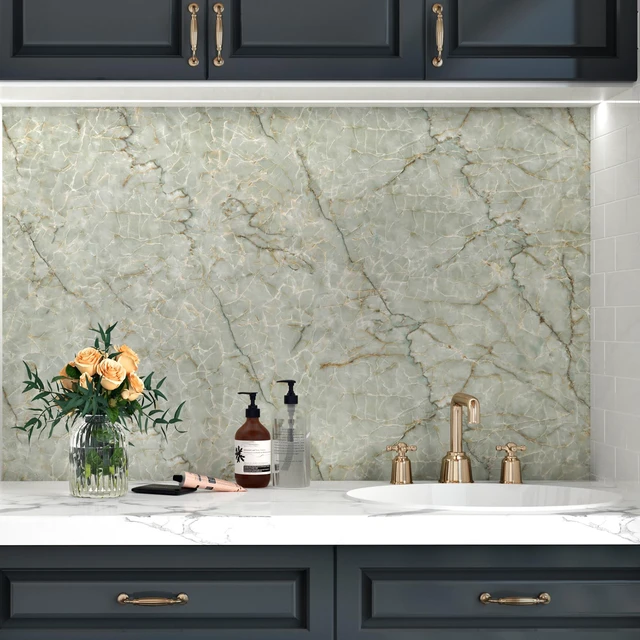 Alt view image 6 of 7 - Cyan Marble Contact Paper for Countertops Waterproof Marble Wallpaper Peel and Stick Vinyl Countertop Contact Paper for Cabinets Self Adhesive Green Granite Wallpapers for Drawer Shelf Liner 24x394 IN