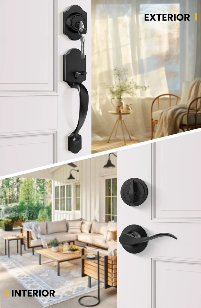 Alt view image 2 of 7 - Front Door Lock Set, Door Handle Exterior, Front Door Handle Set, Black Front Door Handle and Deadbolt Set, Exterior Door Lock Set