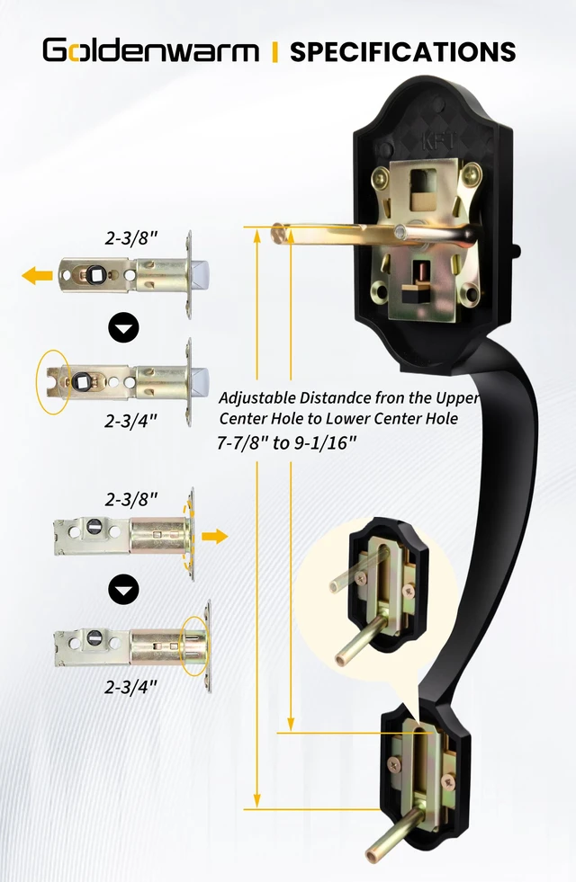 Alt view image 4 of 7 - Front Door Lock Set, Door Handle Exterior, Front Door Handle Set, Black Front Door Handle and Deadbolt Set, Exterior Door Lock Set