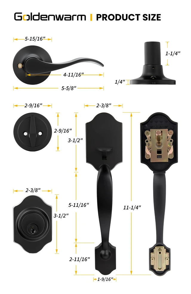 Alt view image 5 of 7 - Front Door Lock Set, Door Handle Exterior, Front Door Handle Set, Black Front Door Handle and Deadbolt Set, Exterior Door Lock Set