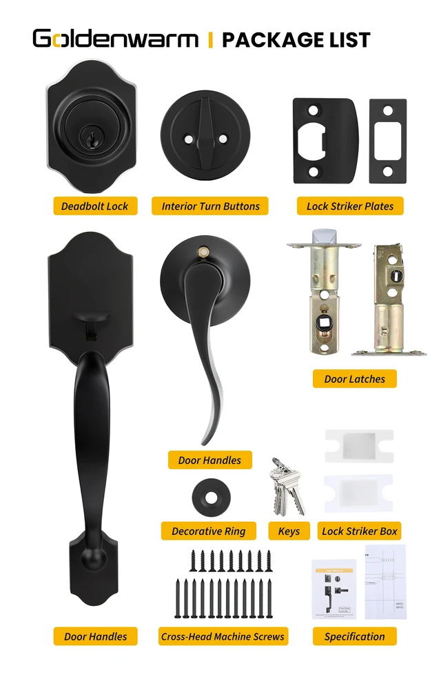 Alt view image 6 of 7 - Front Door Lock Set, Door Handle Exterior, Front Door Handle Set, Black Front Door Handle and Deadbolt Set, Exterior Door Lock Set