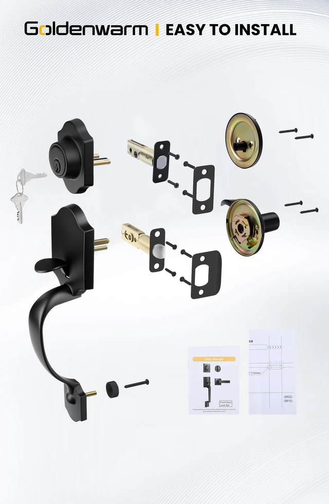 Alt view image 7 of 7 - Front Door Lock Set, Door Handle Exterior, Front Door Handle Set, Black Front Door Handle and Deadbolt Set, Exterior Door Lock Set