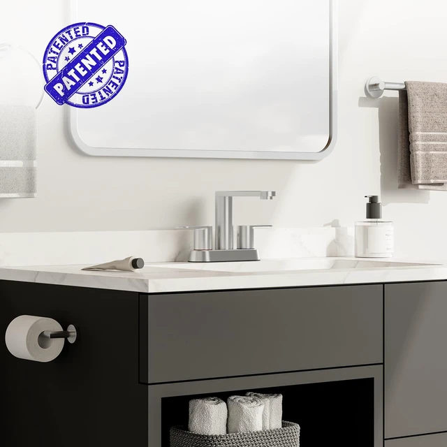 Alt view image 2 of 7 - Brushed Nickel Bathroom Faucets 4 in Centerset Faucet for Bathroom Sink 2 or 3 Hole Basin 2-Handle 360° Swivel Spout Sink Faucet with Pop up Drain and Water Supply Hose for Farmhouse Vanity