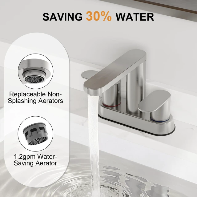 Alt view image 5 of 7 - Brushed Nickel Bathroom Faucets 4 in Centerset Faucet for Bathroom Sink 2 or 3 Hole Basin 2-Handle 360° Swivel Spout Sink Faucet with Pop up Drain and Water Supply Hose for Farmhouse Vanity