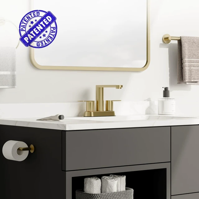 Alt view image 2 of 7 - Brushed Gold Bathroom Faucets 4 Inch Centerset Faucet for Bathroom Sink 2 or 3 Hole Basin 2-Handle 360° Swivel Spout Bathroom Sink Faucet with Pop up Drain Water Supply Hose for Farmhouse Vanity RV