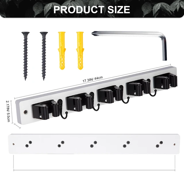 Alt view image 5 of 7 - 2 Pack Broom Holder Wall Mount With 5 Slots & 4 HooksRustic Wood Broom & Mop HangerWall Mounted Garden & Garage Tool Storage Organizer Rack for Closet Laundry Room or Kitchen Wall Decor White