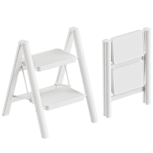 Main image of 2 Step Ladder, Foldable 2 Step Stool, White Stepladder with Anti-Slip Widen Pedals, Portable Ladder for Home,Kitchen,Closet,300lb Capacity