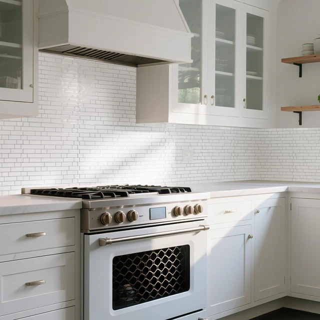 Alt view image 2 of 7 - Linear Tile Peel and Stick Backsplash, 10-Pack, White with Gray Grout 12 x 12 Inch, Enhanced Thickness, Warp Resistant, Strong Adhesion, Sturdy, for Kitchen, Bedroom, Ideal for Home Improvement
