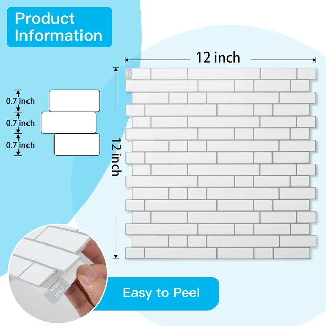 Alt view image 6 of 7 - Linear Tile Peel and Stick Backsplash, 10-Pack, White with Gray Grout 12 x 12 Inch, Enhanced Thickness, Warp Resistant, Strong Adhesion, Sturdy, for Kitchen, Bedroom, Ideal for Home Improvement