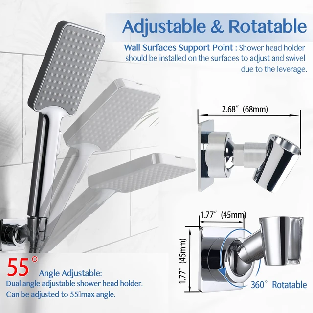 Alt view image 3 of 7 - Shower Head Holder, Adjustable Handheld Brass Shower Head Bracket, Wall Mount Holder, Drill Free Glue Installation (Polished Chrome)