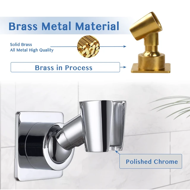 Alt view image 2 of 7 - Shower Head Holder, Adjustable Handheld Brass Shower Head Bracket, Wall Mount Holder, Drill Free Glue Installation (Polished Chrome)