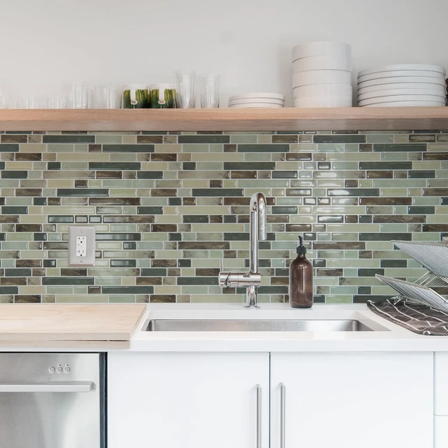 Alt view image 4 of 7 - Linear Design Tile Peel and Stick Backsplash, 10-Sheet, Dark Brown 12 x 12 Inch, Enhanced Thickness, Warp Resistant, Strong Adhesion, Sturdy, for Kitchen, Bedroom, Ideal for Home Improvement