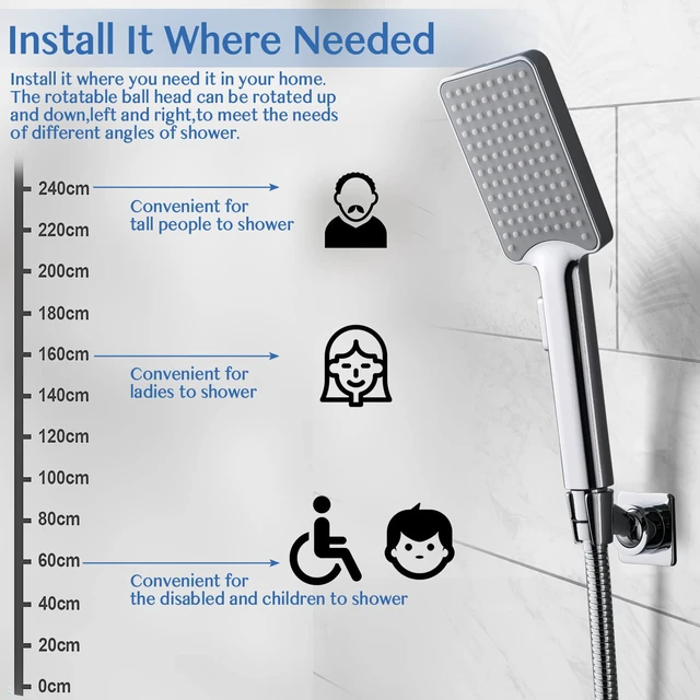 Alt view image 4 of 7 - Shower Head Holder, Adjustable Handheld Brass Shower Head Bracket, Wall Mount Holder, Drill Free Glue Installation (Polished Chrome)