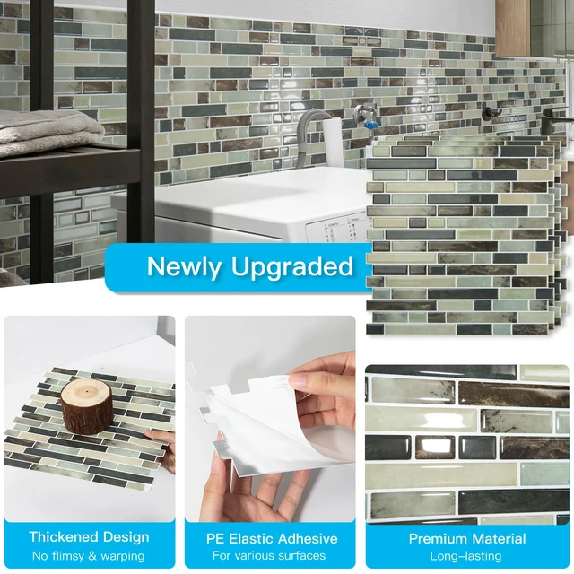 Alt view image 5 of 7 - Linear Design Tile Peel and Stick Backsplash, 10-Sheet, Dark Brown 12 x 12 Inch, Enhanced Thickness, Warp Resistant, Strong Adhesion, Sturdy, for Kitchen, Bedroom, Ideal for Home Improvement