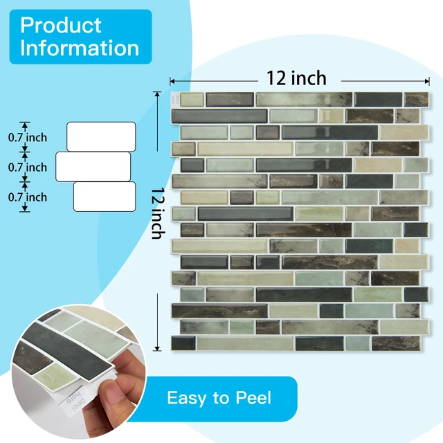Alt view image 6 of 7 - Linear Design Tile Peel and Stick Backsplash, 10-Sheet, Dark Brown 12 x 12 Inch, Enhanced Thickness, Warp Resistant, Strong Adhesion, Sturdy, for Kitchen, Bedroom, Ideal for Home Improvement