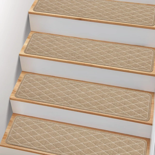 Main image of Non Slip Stair Treads for Wooden Steps,15 Pack 8" X 30" Stairs Carpet Treads Indoor with Reusable Peel and Stick Adhesive for Kids Elders and Pets,Polyester TPR Backing