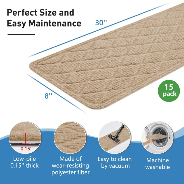 Alt view image 5 of 7 - Non Slip Stair Treads for Wooden Steps,15 Pack 8" X 30" Stairs Carpet Treads Indoor with Reusable Peel and Stick Adhesive for Kids Elders and Pets,Polyester TPR Backing