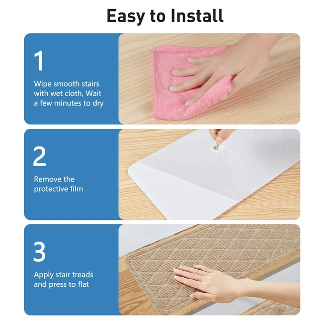 Alt view image 6 of 7 - Non Slip Stair Treads for Wooden Steps,15 Pack 8" X 30" Stairs Carpet Treads Indoor with Reusable Peel and Stick Adhesive for Kids Elders and Pets,Polyester TPR Backing