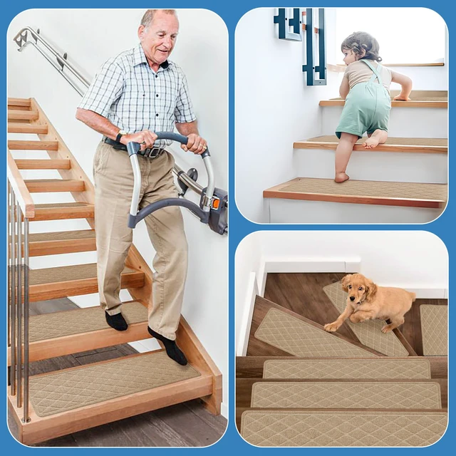 Alt view image 7 of 7 - Non Slip Stair Treads for Wooden Steps,15 Pack 8" X 30" Stairs Carpet Treads Indoor with Reusable Peel and Stick Adhesive for Kids Elders and Pets,Polyester TPR Backing