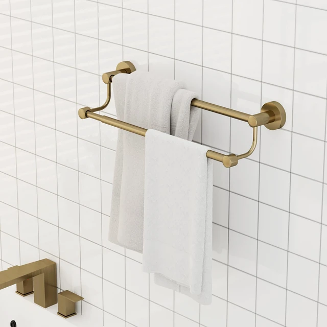 Alt view image 2 of 7 - Double Towel Bar Bathroom Towel Rack Towel Rod Holder Antique Brass Adjustable 16-26 In,Wall Mounted Towel Holder, Stainless Steel, Rustproof, Towel Bar Rod Hanger Hardware Accessories Hotel