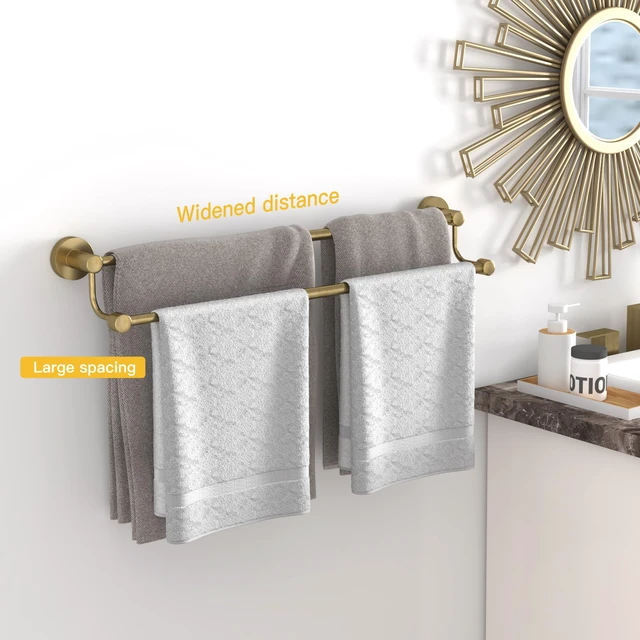 Alt view image 3 of 7 - Double Towel Bar Bathroom Towel Rack Towel Rod Holder Antique Brass Adjustable 16-26 In,Wall Mounted Towel Holder, Stainless Steel, Rustproof, Towel Bar Rod Hanger Hardware Accessories Hotel