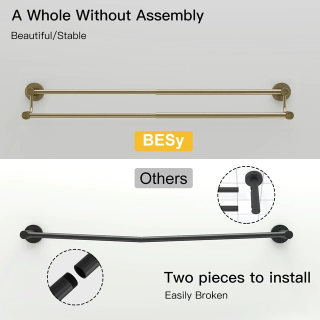 Alt view image 5 of 7 - Double Towel Bar Bathroom Towel Rack Towel Rod Holder Antique Brass Adjustable 16-26 In,Wall Mounted Towel Holder, Stainless Steel, Rustproof, Towel Bar Rod Hanger Hardware Accessories Hotel