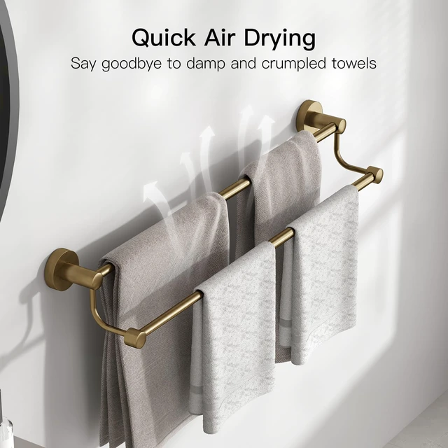 Alt view image 6 of 7 - Double Towel Bar Bathroom Towel Rack Towel Rod Holder Antique Brass Adjustable 16-26 In,Wall Mounted Towel Holder, Stainless Steel, Rustproof, Towel Bar Rod Hanger Hardware Accessories Hotel