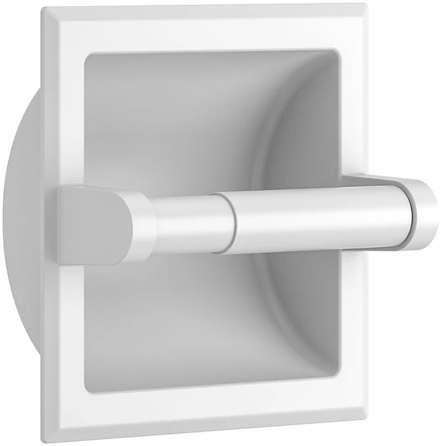 Main image of Recessed Toilet Paper Holder for Mega Rolls, White Stainless Steel Tissue Roll Holder Wall Mount for Bathroom Space-Saving Design, in Wall Toilet Paper Dispenser Insert