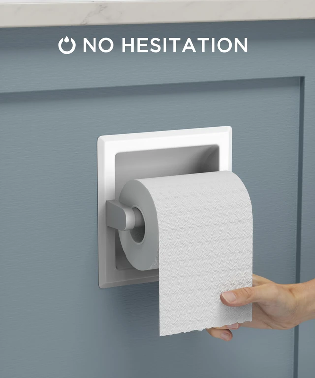 Alt view image 2 of 7 - Recessed Toilet Paper Holder for Mega Rolls, White Stainless Steel Tissue Roll Holder Wall Mount for Bathroom Space-Saving Design, in Wall Toilet Paper Dispenser Insert