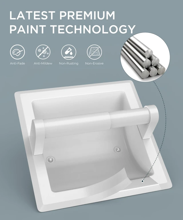 Alt view image 4 of 7 - Recessed Toilet Paper Holder for Mega Rolls, White Stainless Steel Tissue Roll Holder Wall Mount for Bathroom Space-Saving Design, in Wall Toilet Paper Dispenser Insert