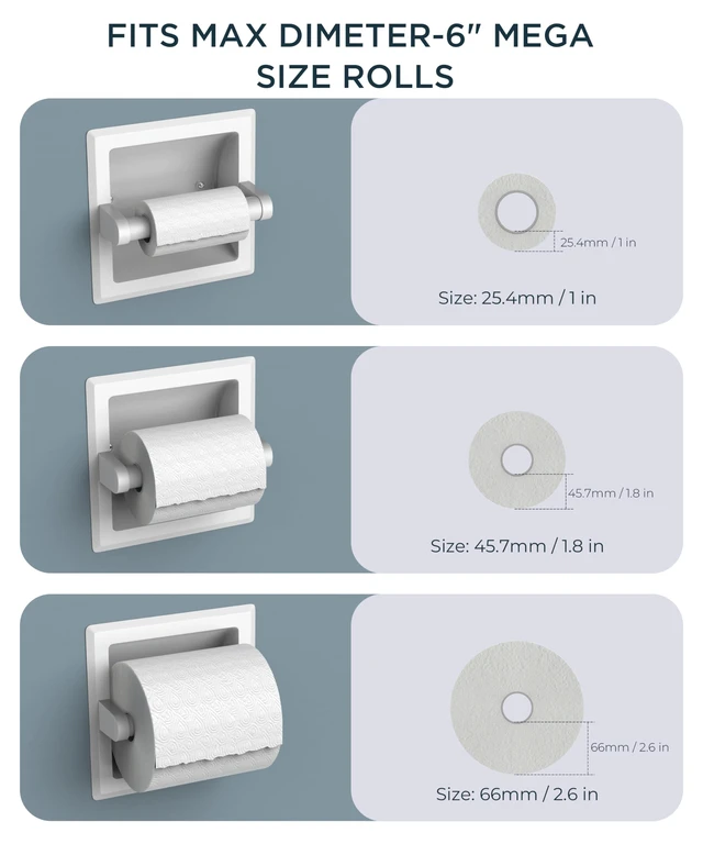 Alt view image 5 of 7 - Recessed Toilet Paper Holder for Mega Rolls, White Stainless Steel Tissue Roll Holder Wall Mount for Bathroom Space-Saving Design, in Wall Toilet Paper Dispenser Insert