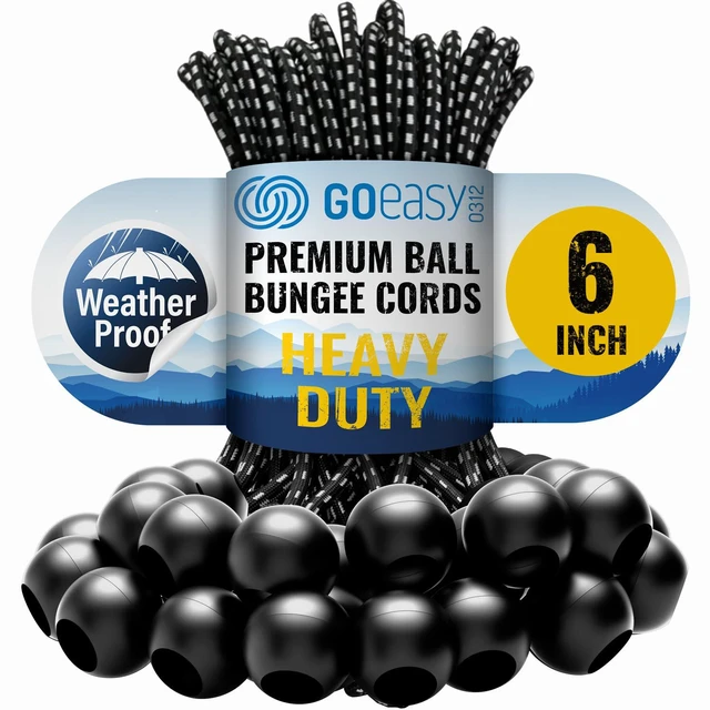 Main image of Heavy Duty Ball Bungee Cords 6 Inch, 50 PCS for Tarp Canopy 1" Nylon Ball, 1/5" (5mm) Cord, Stretches to 8.5", UV Resistant, for Canopy Tarp Tent Poles Hoses Wires, Reduces Tarp Tear