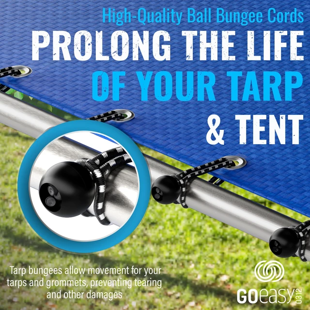 Alt view image 7 of 7 - Heavy Duty Ball Bungee Cords 6 Inch, 50 PCS for Tarp Canopy 1" Nylon Ball, 1/5" (5mm) Cord, Stretches to 8.5", UV Resistant, for Canopy Tarp Tent Poles Hoses Wires, Reduces Tarp Tear