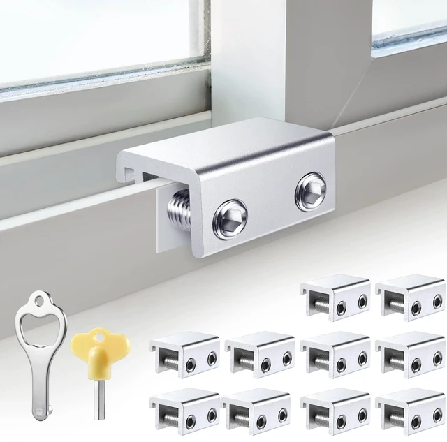 Main image of Window Locks Security, Anti-Fall Aluminum Window Stopper (10 Sets) Window Locks for Up and Down Windows & Horizontal Windows, Sturdy Sliding Window Locks Protect Your Family and Pets