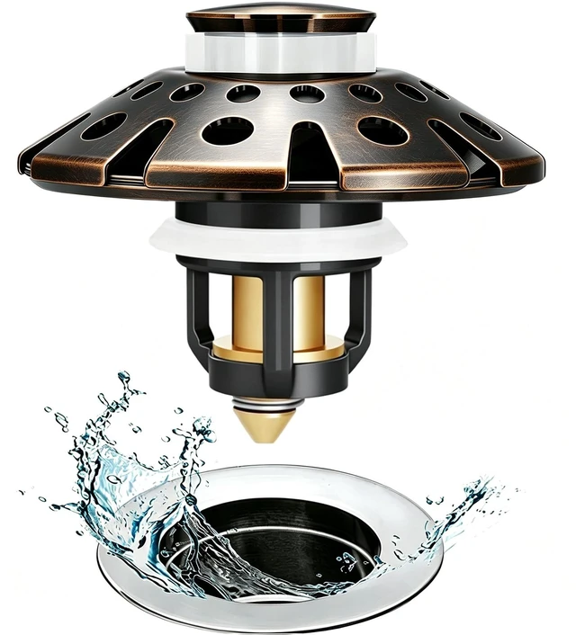 Main image of Bathroom Sink Drain Strainer, 3 in 1 Pop Up Bathroom Sink Stopper Universal Drain Plug with Hair Catcher Cover, for 1.06 in to 1.6 in Sink Drain, Oil Rubbed Bronze