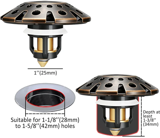 Alt view image 2 of 6 - Bathroom Sink Drain Strainer, 3 in 1 Pop Up Bathroom Sink Stopper Universal Drain Plug with Hair Catcher Cover, for 1.06 in to 1.6 in Sink Drain, Oil Rubbed Bronze