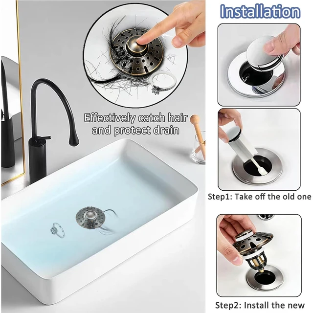 Alt view image 3 of 6 - Bathroom Sink Drain Strainer, 3 in 1 Pop Up Bathroom Sink Stopper Universal Drain Plug with Hair Catcher Cover, for 1.06 in to 1.6 in Sink Drain, Oil Rubbed Bronze