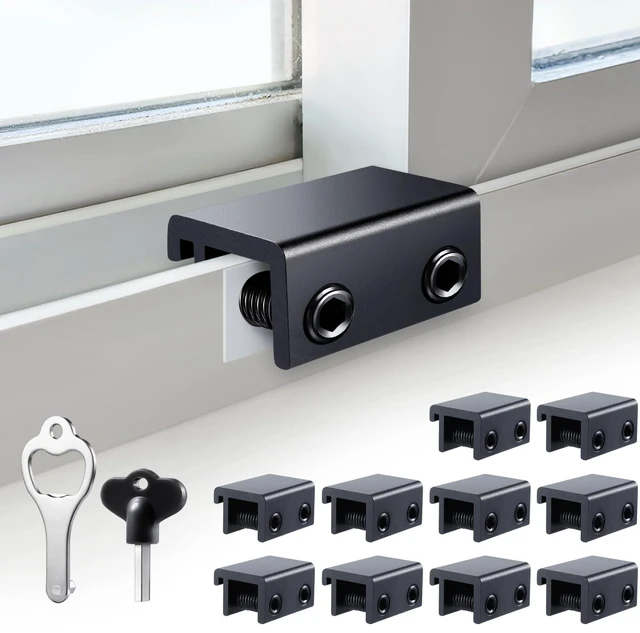 Main image of Window Locks Security, Anti-Fall Aluminum Window Stopper (10 Sets) Window Locks for Up and Down Windows & Horizontal Windows, Sturdy Sliding Window Locks Protect Your Family and Pets