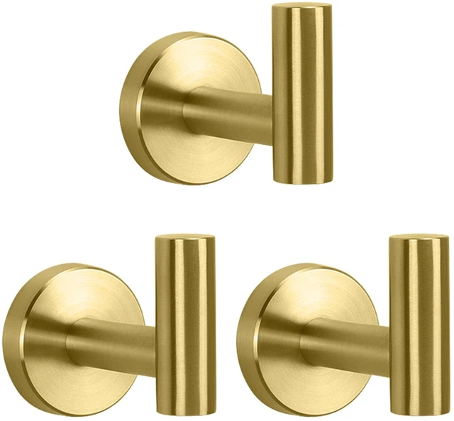 Main image of Bath Towel Hooks- SUS 304 Stainless Steel Robe Hook Holder, Heavy Duty Coat Hook for Bathroom Livingroom Hotel Kitchen Garage, Wall Mounted (Brushed Gold, 3 Pack)