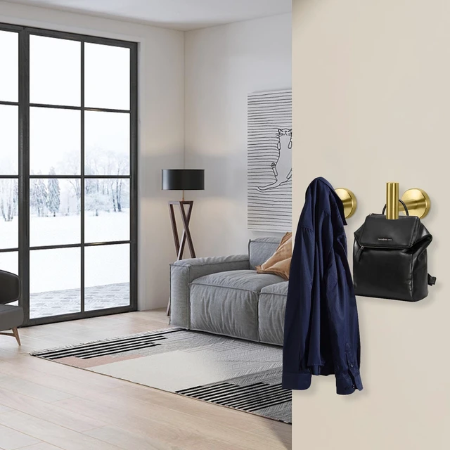 Alt view image 3 of 7 - Bath Towel Hooks- SUS 304 Stainless Steel Robe Hook Holder, Heavy Duty Coat Hook for Bathroom Livingroom Hotel Kitchen Garage, Wall Mounted (Brushed Gold, 3 Pack)