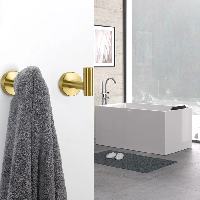 Alt view image 7 of 7 - Bath Towel Hooks- SUS 304 Stainless Steel Robe Hook Holder, Heavy Duty Coat Hook for Bathroom Livingroom Hotel Kitchen Garage, Wall Mounted (Brushed Gold, 3 Pack)