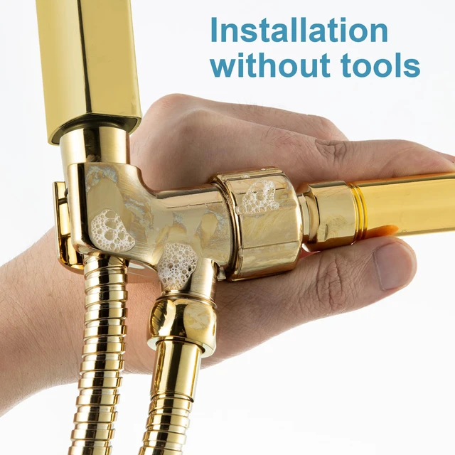 Alt view image 4 of 7 - Shower Head Holder with Solid Metal Ball for Handheld Shower Head Gold, Adjustable Shower Arm Mount for Connecting Shower Arm and Shower Hose, 1/2 in IPS Female Inlet and Male Outlet