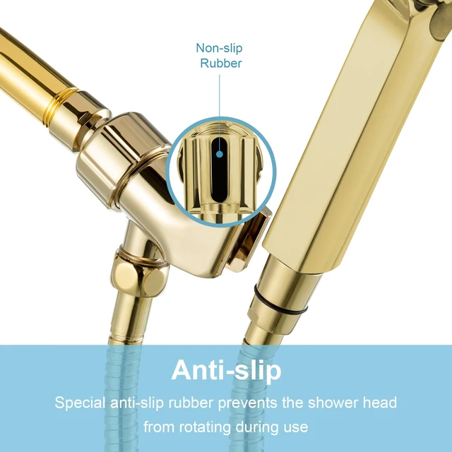 Alt view image 5 of 7 - Shower Head Holder with Solid Metal Ball for Handheld Shower Head Gold, Adjustable Shower Arm Mount for Connecting Shower Arm and Shower Hose, 1/2 in IPS Female Inlet and Male Outlet