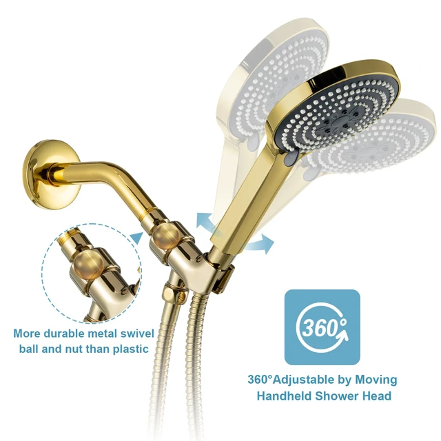 Alt view image 2 of 7 - Shower Head Holder with Solid Metal Ball for Handheld Shower Head Gold, Adjustable Shower Arm Mount for Connecting Shower Arm and Shower Hose, 1/2 in IPS Female Inlet and Male Outlet