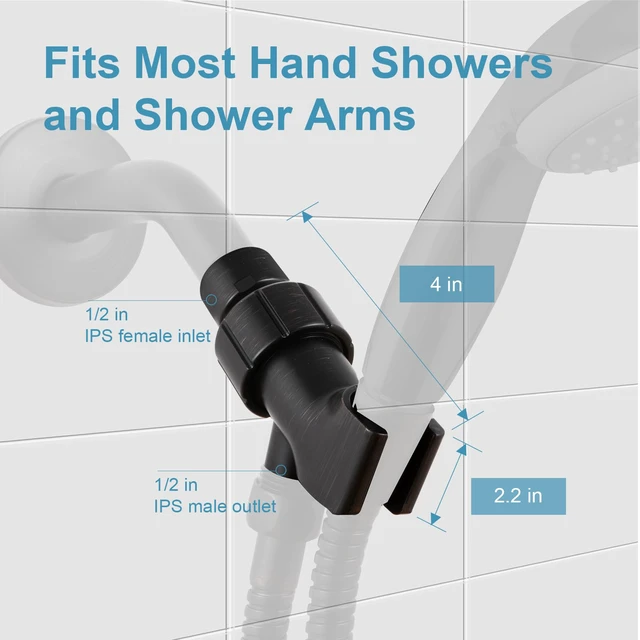 Alt view image 3 of 7 - Shower Head Holder with Solid Metal Ball for Handheld Shower Head, Oil Rubbed Bronze Adjustable Shower Arm Mount for Connecting, 1/2 in IPS Female Inlet and Male Outlet