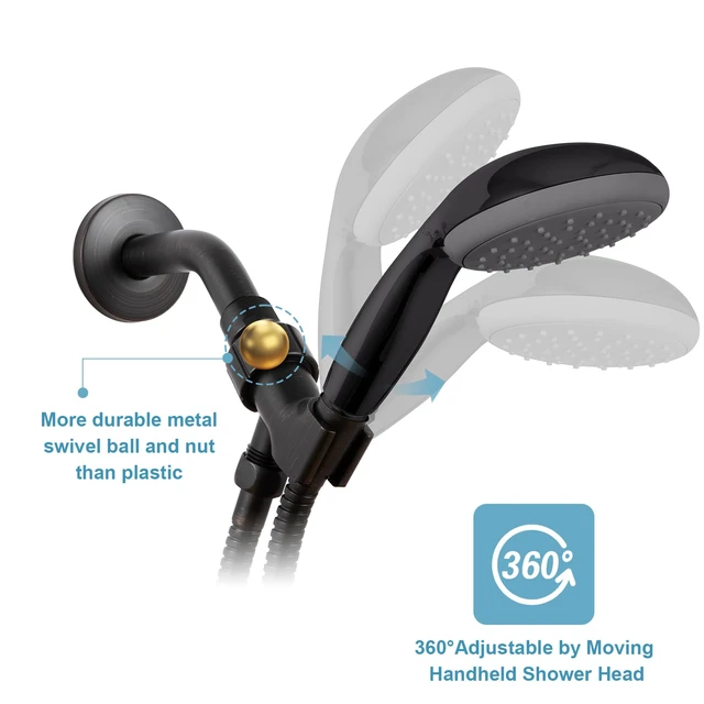 Alt view image 2 of 7 - Shower Head Holder with Solid Metal Ball for Handheld Shower Head, Oil Rubbed Bronze Adjustable Shower Arm Mount for Connecting, 1/2 in IPS Female Inlet and Male Outlet