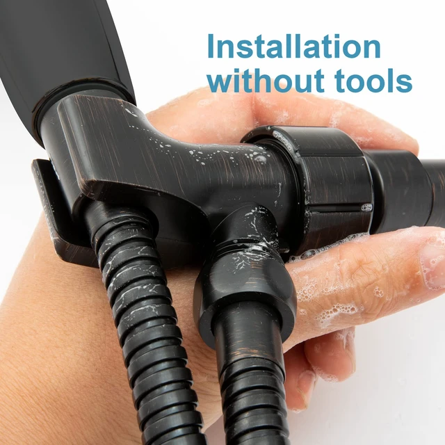 Alt view image 4 of 7 - Shower Head Holder with Solid Metal Ball for Handheld Shower Head, Oil Rubbed Bronze Adjustable Shower Arm Mount for Connecting, 1/2 in IPS Female Inlet and Male Outlet