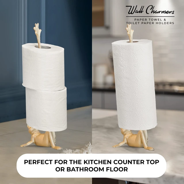 Alt view image 3 of 7 - Gold Paper Towel Holder, Metal Toilet or Kitchen Paper Holder for Floor or Countertop, Gold Frog