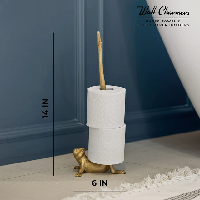 Alt view image 6 of 7 - Gold Paper Towel Holder, Metal Toilet or Kitchen Paper Holder for Floor or Countertop, Gold Frog